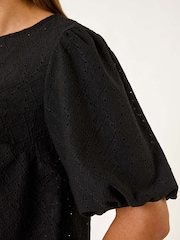 Roman Black Broderie Puff Sleeve Top - Image 5 of 5