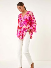 Roman Pink Floral Print Flare Sleeve Blouse - Image 2 of 5