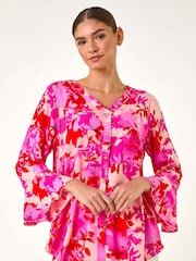 Roman Pink Floral Print Flare Sleeve Blouse - Image 4 of 5