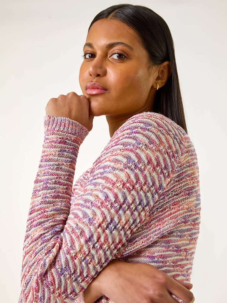 Roman Purple Textured V-Neck Knit Shrug - Image 1 of 5