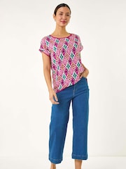 Roman Pink Ikat Print Bobble Trim T-Shirt - Image 2 of 5