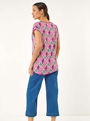 Roman Pink Ikat Print Bobble Trim T-Shirt - Image 3 of 5
