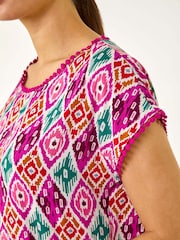 Roman Pink Ikat Print Bobble Trim T-Shirt - Image 5 of 5