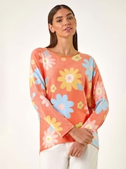 Roman Orange All-Over Floral Print Snit Top - Image 1 of 5