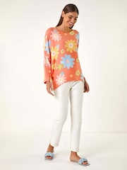 Roman Orange All-Over Floral Print Snit Top - Image 2 of 5