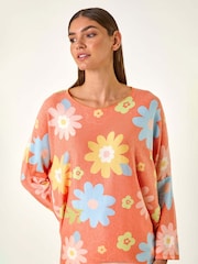 Roman Orange All-Over Floral Print Snit Top - Image 4 of 5