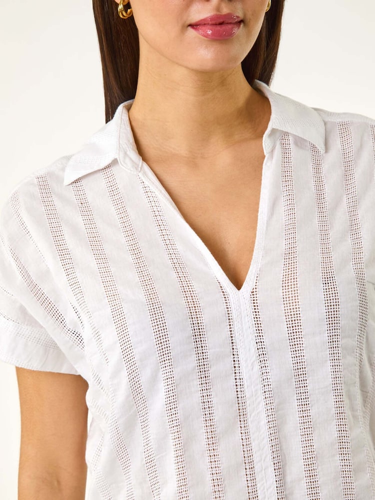 Blanco - Roman Textured Collar V-Neck T-Shirt - Imagen 5 de 5
