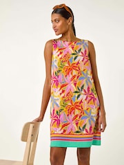 Roman Pink Tropical Leaf Print Shift Dress - Image 1 of 5