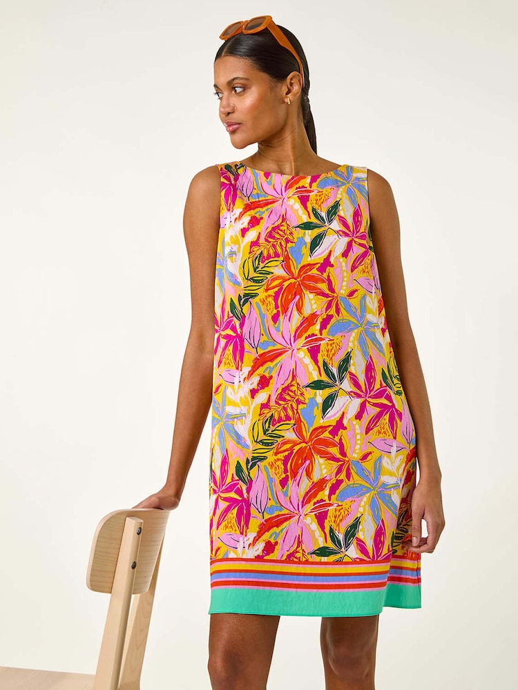 Roman Pink Tropical Leaf Print Shift Dress - Image 1 of 5