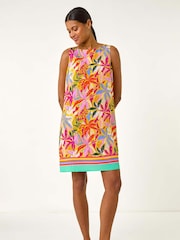 Roman Pink Tropical Leaf Print Shift Dress - Image 2 of 5