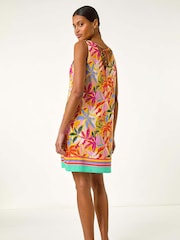 Roman Pink Tropical Leaf Print Shift Dress - Image 3 of 5