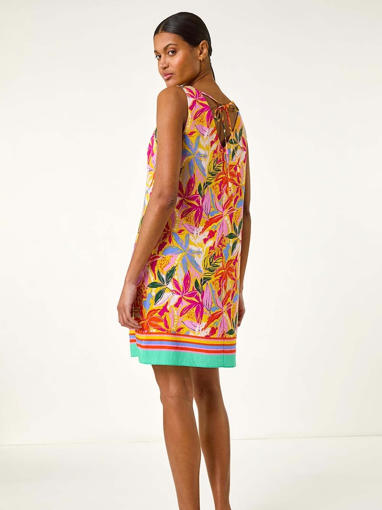 Roman Pink Tropical Leaf Print Shift Dress - Image 3 of 5
