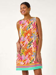 Roman Pink Tropical Leaf Print Shift Dress - Image 4 of 5