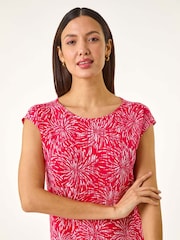 Roman Red Abstract Print A-Line Midi Dress - Image 4 of 5