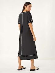Roman Black Contrast Stitch Detail A-Line Dress - Image 3 of 5