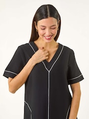 Roman Black Contrast Stitch Detail A-Line Dress - Image 4 of 5