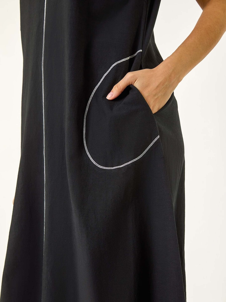 Roman Black Contrast Stitch Detail A-Line Dress - Image 5 of 5