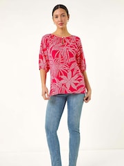 Roman Red Printed Keyhole Front Stretch Top - Image 2 of 5