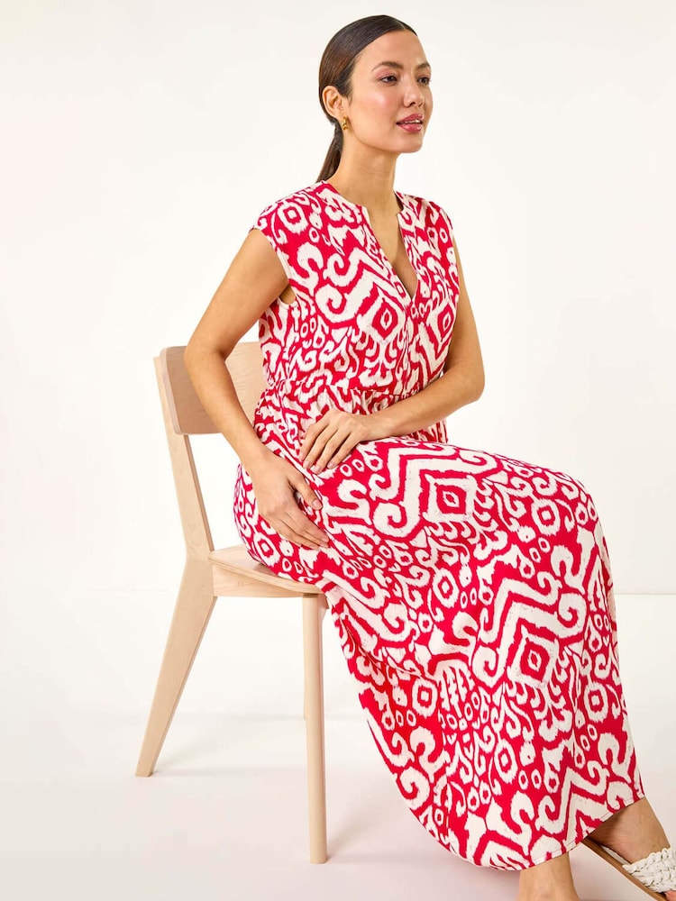 Roman Pink Print Midi Smock Dress - Image 1 of 5