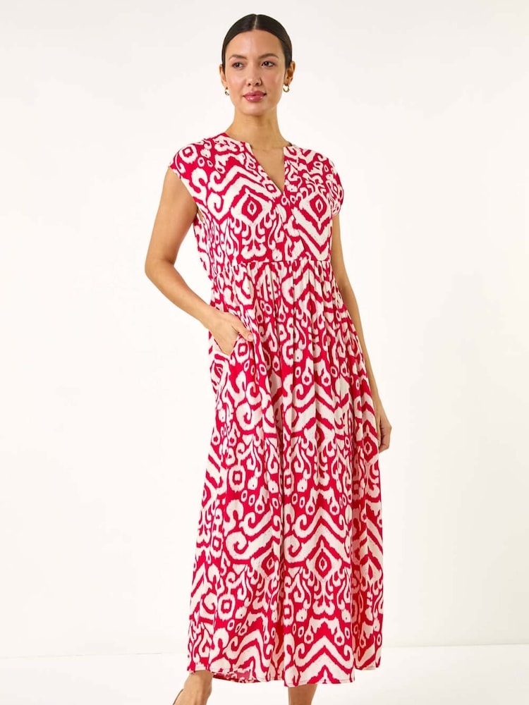 Roman Pink Print Midi Smock Dress - Image 2 of 5