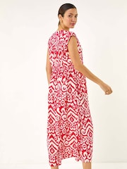 Roman Pink Print Midi Smock Dress - Image 3 of 5