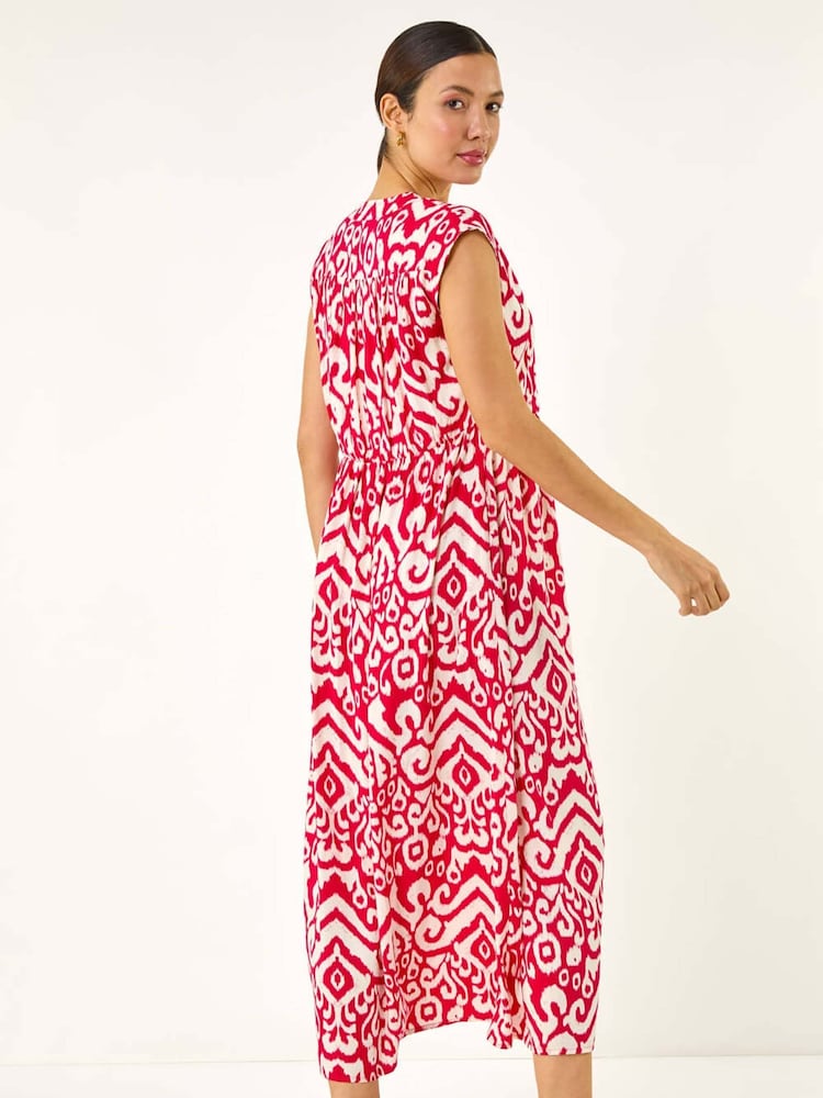 Roman Pink Print Midi Smock Dress - Image 3 of 5