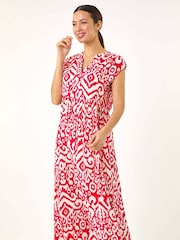 Roman Pink Print Midi Smock Dress - Image 4 of 5