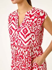 Roman Pink Print Midi Smock Dress - Image 5 of 5