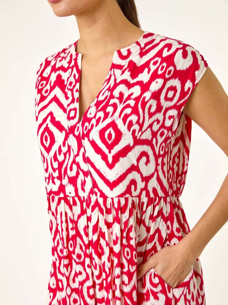 Roman Pink Print Midi Smock Dress - Image 5 of 5