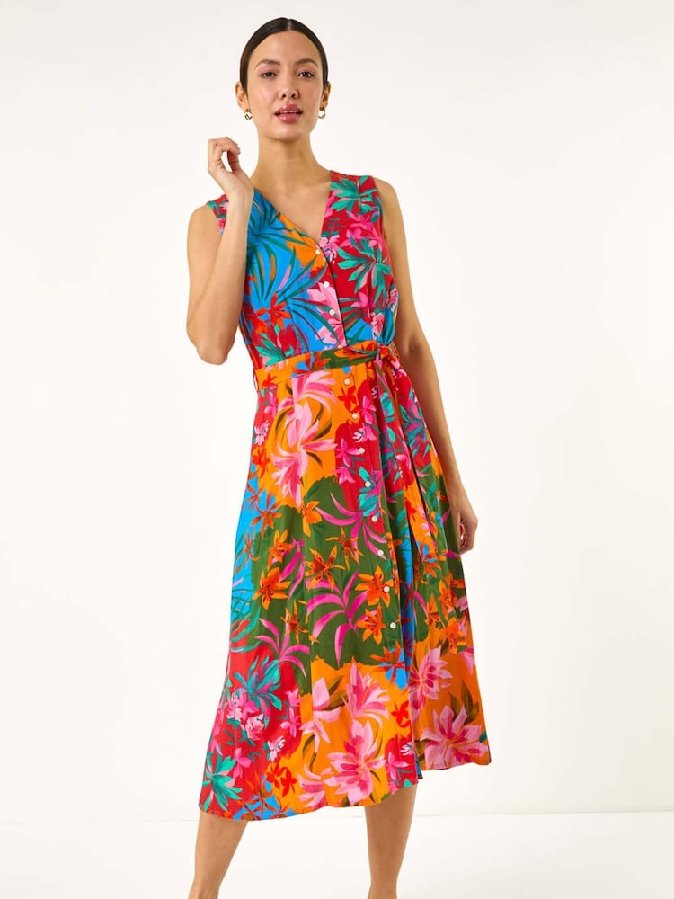 Roman Tropical Print Button Through Midi Dress - Imagen 2 de 5 Roman Tropical Print Button Through Midi Dress - Imagen 2 de 5