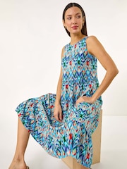 Roman Blue Abstract Print Smock Midi Dress - Image 1 of 5