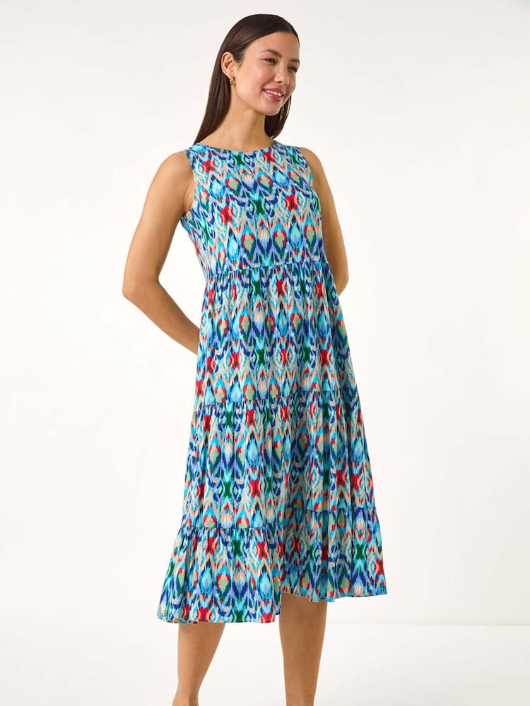 Roman Blue Abstract Print Smock Midi Dress - Image 2 of 5