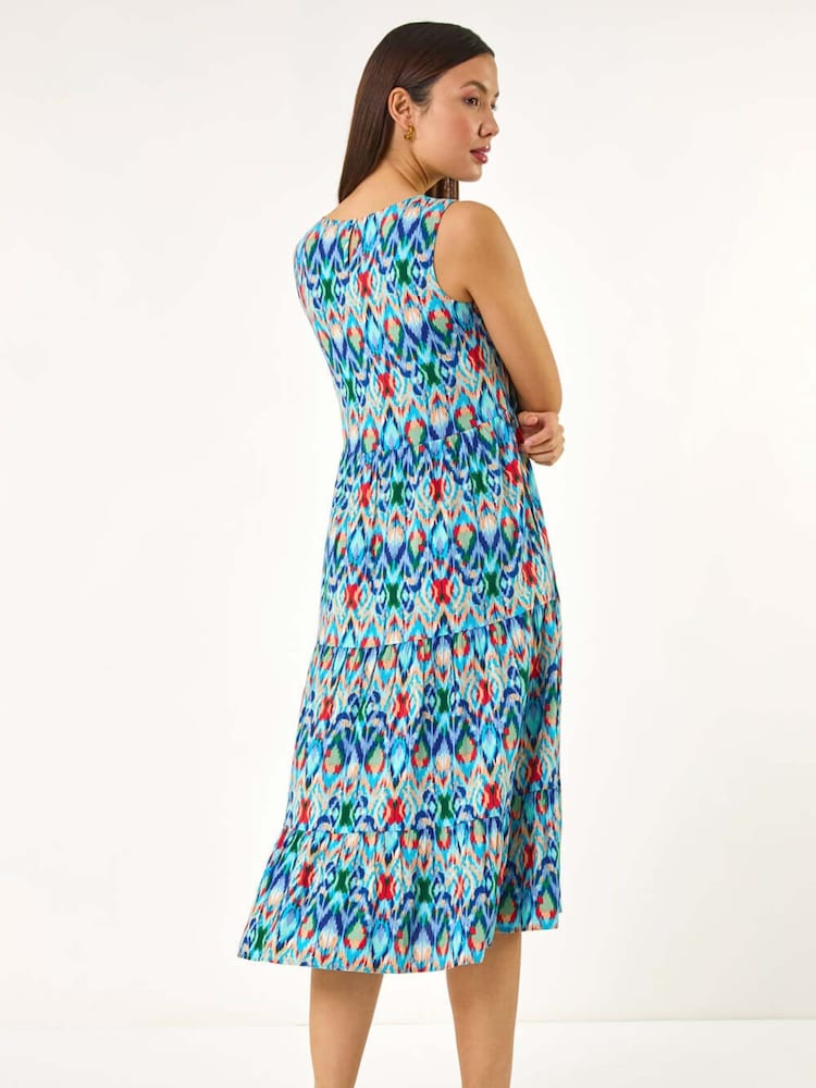 Roman Blue Abstract Print Smock Midi Dress - Image 3 of 5