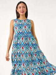 Roman Blue Abstract Print Smock Midi Dress - Image 4 of 5