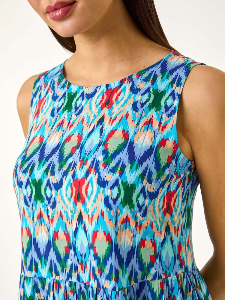 Roman Blue Abstract Print Smock Midi Dress - Image 5 of 5