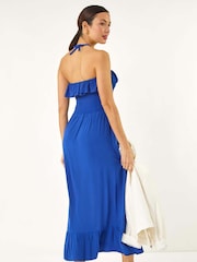 Roman Blue Frill Shirred Bandeau Midi Dress - Image 3 of 5