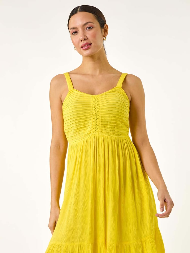 Roman Yellow Strappy Shirred Sundress - Image 2 of 5