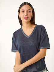 Roman Blue Metallic Trim V-Neck T-Shirt - Image 1 of 5