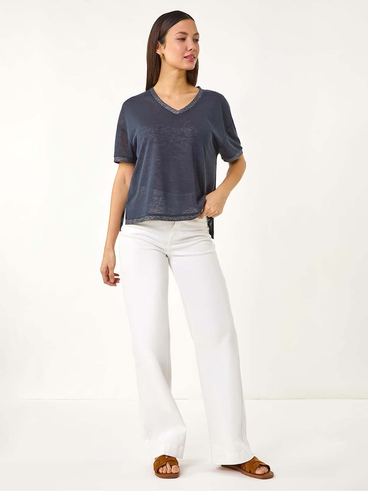Roman Blue Metallic Trim V-Neck T-Shirt - Image 2 of 5