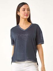 Roman Blue Metallic Trim V-Neck T-Shirt - Image 4 of 5