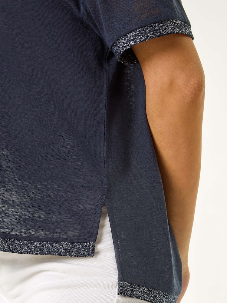 Roman Blue Metallic Trim V-Neck T-Shirt - Image 5 of 5