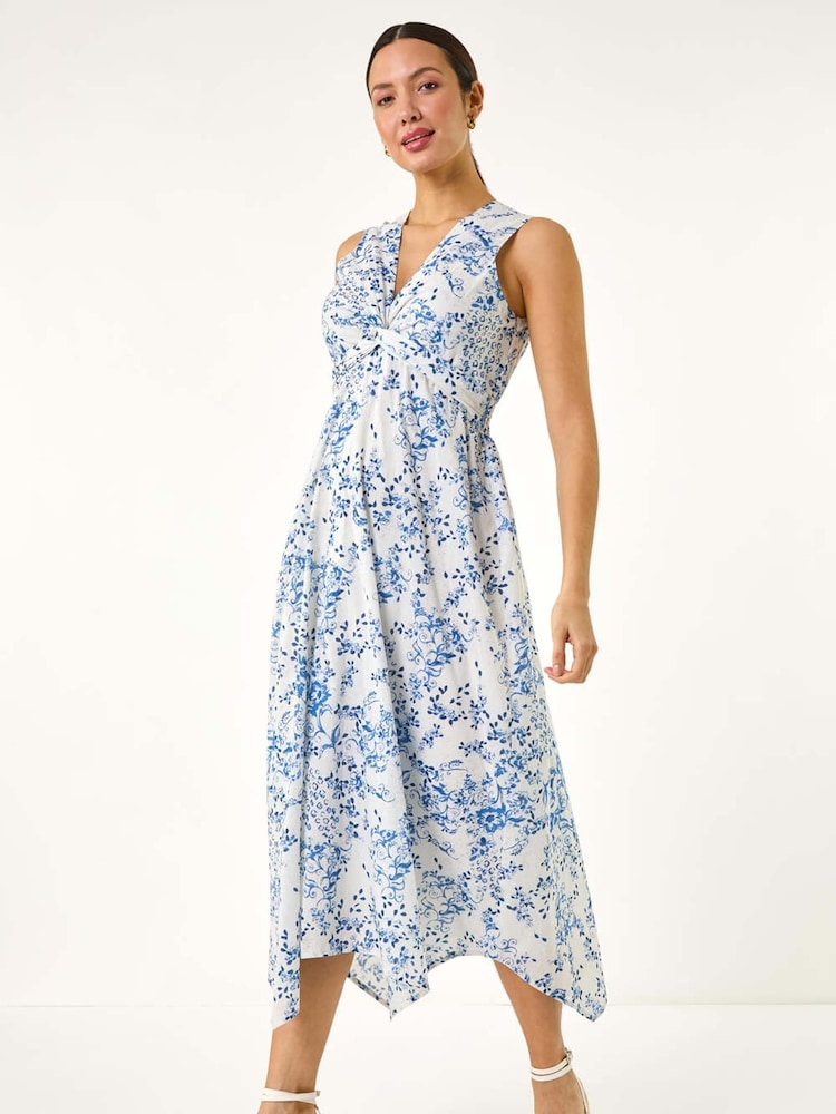 Roman Floral Print Twist 100% Cotton Midi Dress - Imagen 1 de 5 Roman Floral Print Twist 100% Cotton Midi Dress - Imagen 1 de 5
