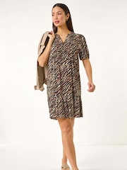 Roman Black Animal Print Pintuck Smock Dress - Image 1 of 5