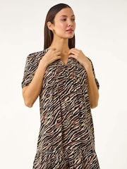 Roman Black Animal Print Pintuck Smock Dress - Image 2 of 5
