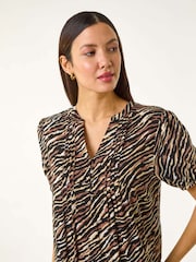 Roman Black Animal Print Pintuck Smock Dress - Image 4 of 5