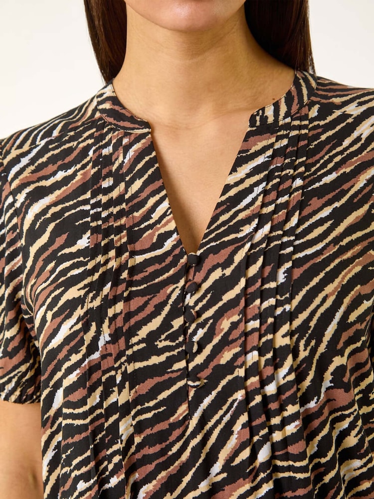 Roman Black Animal Print Pintuck Smock Dress - Image 5 of 5