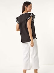 Roman Black Embroidered Tie Front 100% Cotton Tank Top - Image 3 of 5