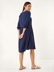 Roman Blue Satin Drop Waist Smock Dress - Image 3 of 5