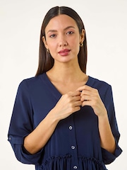 Roman Blue Satin Drop Waist Smock Dress - Image 4 of 5