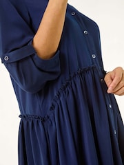 Roman Blue Satin Drop Waist Smock Dress - Image 5 of 5
